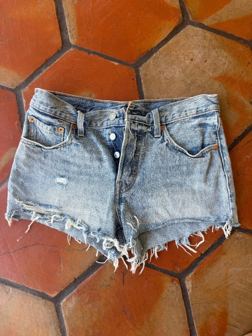 Distressed Levi Denim Shorts